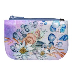 Snail And Waterlily, Watercolor Large Coin Purse by FantasyWorld7