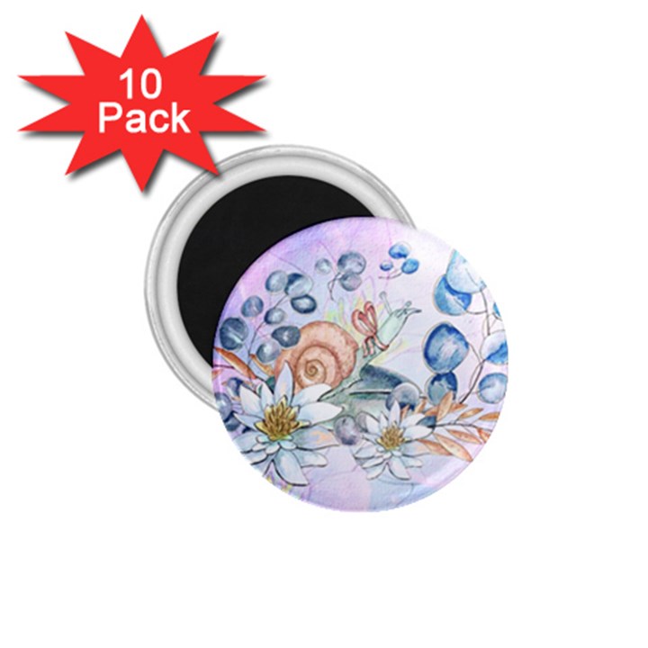 Snail And Waterlily, Watercolor 1.75  Magnets (10 pack) 