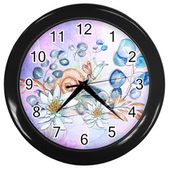 Snail And Waterlily, Watercolor Wall Clocks (black)