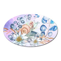 Snail And Waterlily, Watercolor Oval Magnet by FantasyWorld7