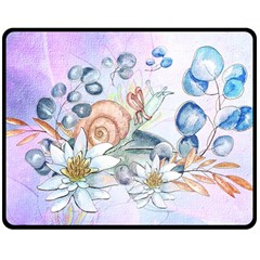 Snail And Waterlily, Watercolor Double Sided Fleece Blanket (medium)  by FantasyWorld7