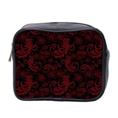 Dark Red Flourish Mini Toiletries Bag 2-side