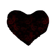 Dark Red Flourish Standard 16  Premium Flano Heart Shape Cushions by gatterwe