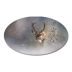 Santa Claus Reindeer In The Snow Magnet (oval) by gatterwe
