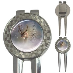 Santa Claus Reindeer In The Snow 3-in-1 Golf Divots