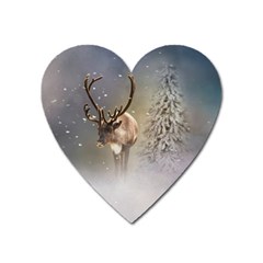 Santa Claus Reindeer In The Snow Heart Magnet