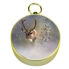 Santa Claus Reindeer In The Snow Gold Compasses