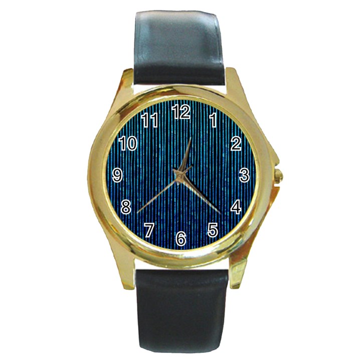 Stylish Abstract Blue Strips Round Gold Metal Watch