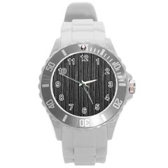 Stylish Silver Strips Round Plastic Sport Watch (l) by gatterwe