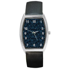 Blue Flower Glitter Look Barrel Style Metal Watch by gatterwe