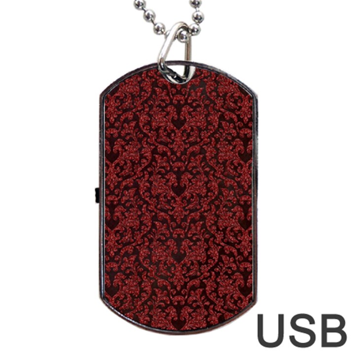 Red Glitter Look Floral Dog Tag USB Flash (One Side)
