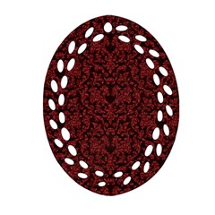 Red Glitter Look Floral Oval Filigree Ornament (Two Sides)