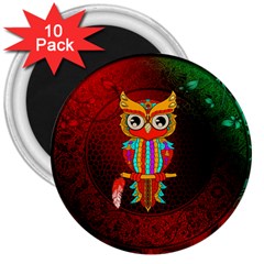 Cute Owl, Mandala Design 3  Magnets (10 Pack)  by FantasyWorld7