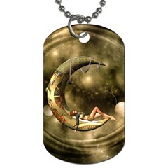 Steampunk Lady  In The Night With Moons Dog Tag (one Side) by FantasyWorld7