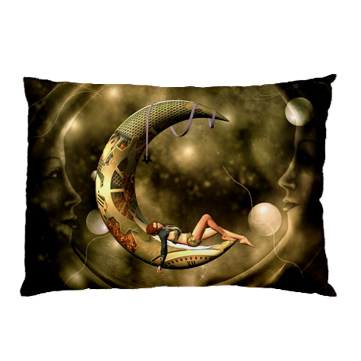 Steampunk Lady  In The Night With Moons Pillow Case (Two Sides)