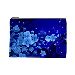 Floral Design, Cherry Blossom Blue Colors Cosmetic Bag (large)  by FantasyWorld7
