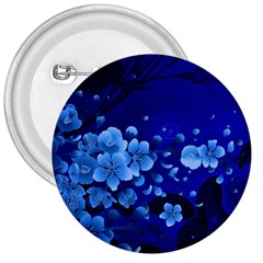 Floral Design, Cherry Blossom Blue Colors 3  Buttons by FantasyWorld7