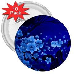 Floral Design, Cherry Blossom Blue Colors 3  Buttons (10 pack) 