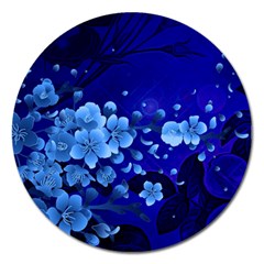 Floral Design, Cherry Blossom Blue Colors Magnet 5  (round) by FantasyWorld7
