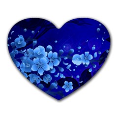 Floral Design, Cherry Blossom Blue Colors Heart Mousepads by FantasyWorld7