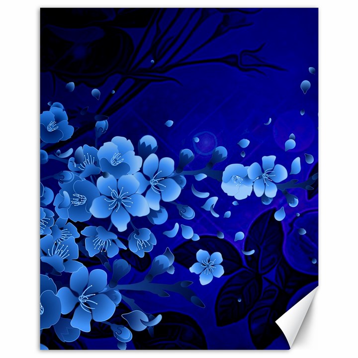 Floral Design, Cherry Blossom Blue Colors Canvas 11  x 14  