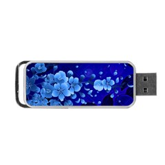 Floral Design, Cherry Blossom Blue Colors Portable USB Flash (One Side)