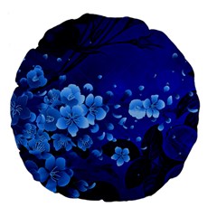 Floral Design, Cherry Blossom Blue Colors Large 18  Premium Flano Round Cushions