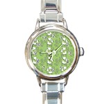 Cow Flower Pattern Wallpaper Round Italian Charm Watch Front