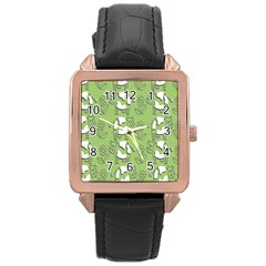 Cow Flower Pattern Wallpaper Rose Gold Leather Watch 