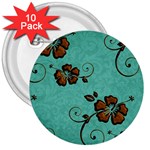 Chocolate Background Floral Pattern 3  Buttons (10 pack)  Front