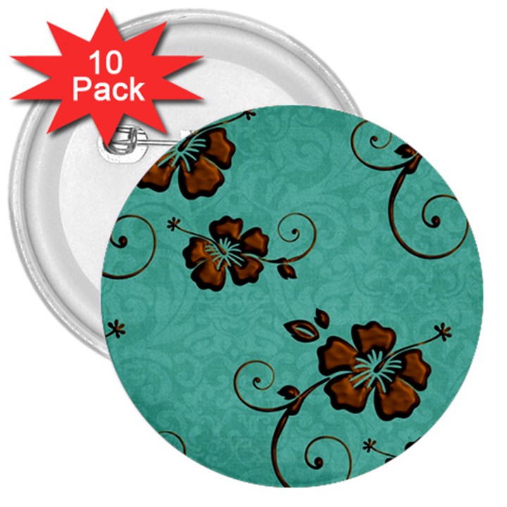 Chocolate Background Floral Pattern 3  Buttons (10 pack) 