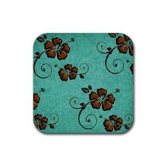 Chocolate Background Floral Pattern Rubber Coaster (Square) 