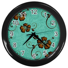 Chocolate Background Floral Pattern Wall Clocks (Black)