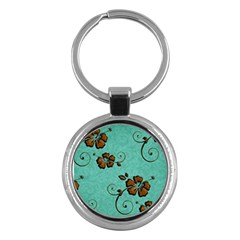 Chocolate Background Floral Pattern Key Chains (Round) 