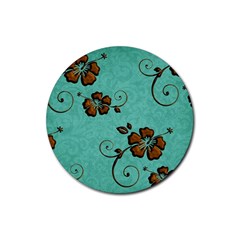 Chocolate Background Floral Pattern Rubber Coaster (Round) 