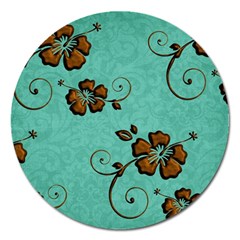 Chocolate Background Floral Pattern Magnet 5  (Round)