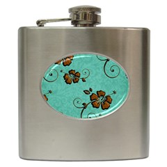 Chocolate Background Floral Pattern Hip Flask (6 oz)