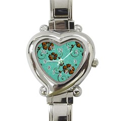 Chocolate Background Floral Pattern Heart Italian Charm Watch