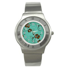 Chocolate Background Floral Pattern Stainless Steel Watch