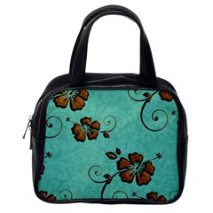 Chocolate Background Floral Pattern Classic Handbags (One Side)