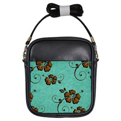 Chocolate Background Floral Pattern Girls Sling Bags