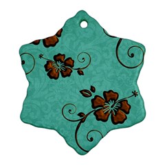 Chocolate Background Floral Pattern Snowflake Ornament (Two Sides)