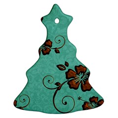 Chocolate Background Floral Pattern Christmas Tree Ornament (Two Sides)