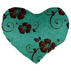 Chocolate Background Floral Pattern Large 19  Premium Heart Shape Cushions