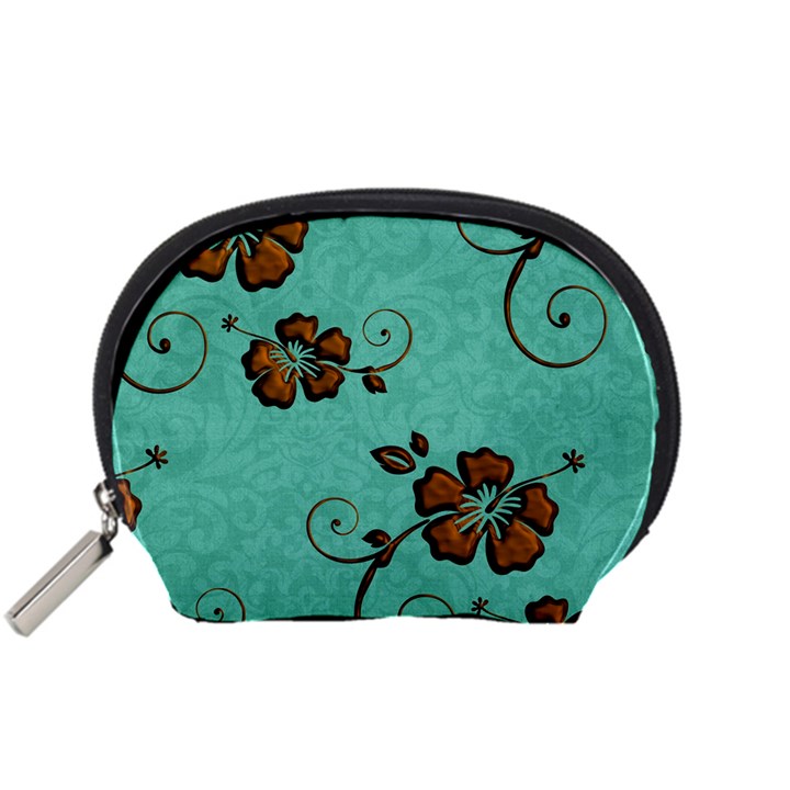 Chocolate Background Floral Pattern Accessory Pouches (Small) 
