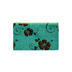 Chocolate Background Floral Pattern Cosmetic Bag (XS)