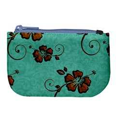 Chocolate Background Floral Pattern Large Coin Purse