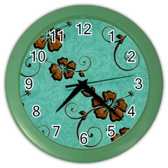 Chocolate Background Floral Pattern Color Wall Clocks by Nexatart