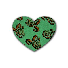 Chocolate Background Floral Pattern Rubber Coaster (heart) 