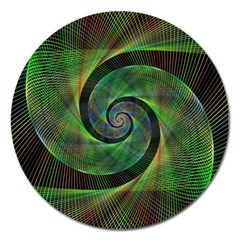 Green Spiral Fractal Wired Magnet 5  (round) by Nexatart